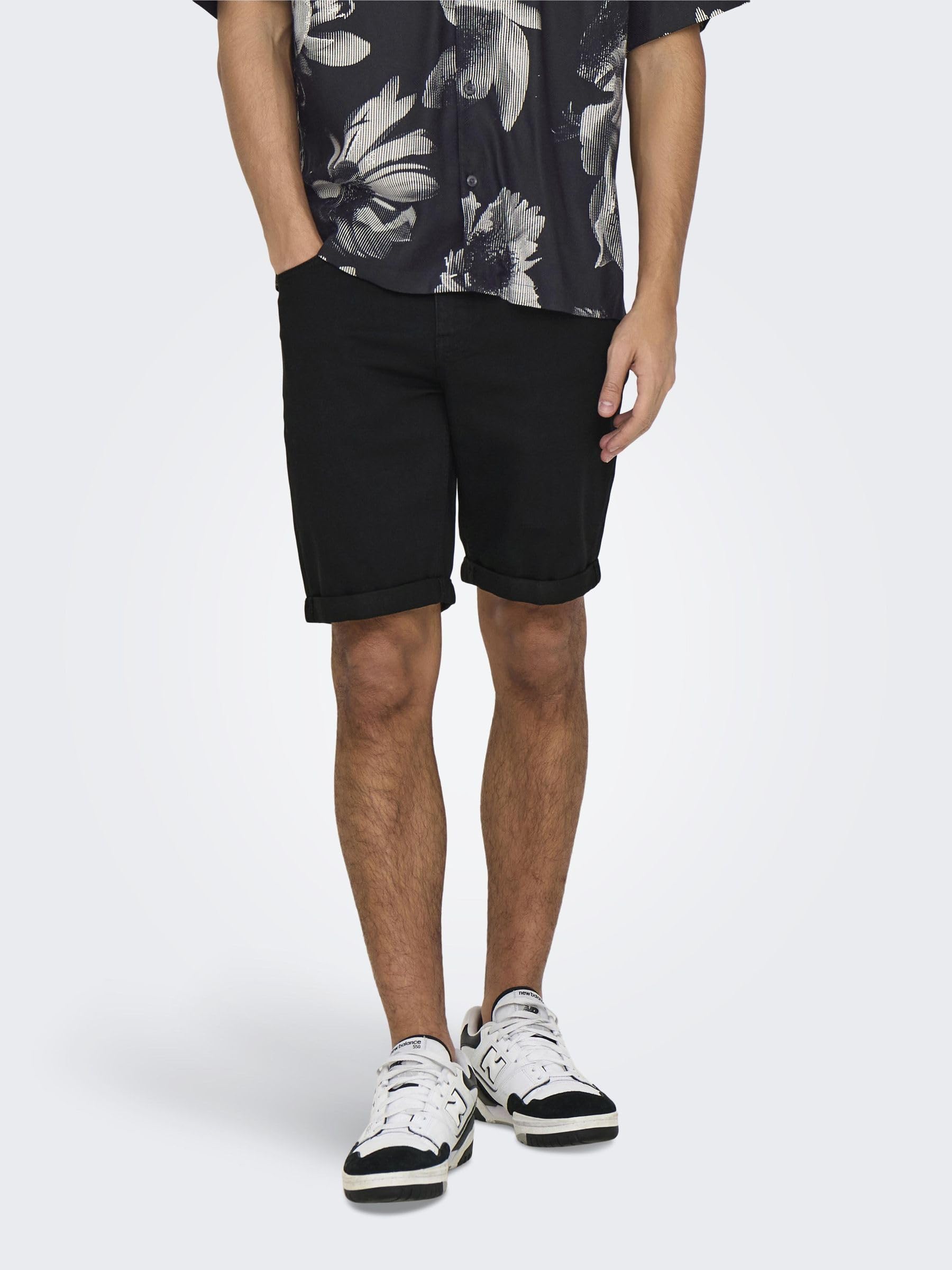 Only & Sons Onsply Jog Blk 0280 Pim Dnm Shorts Noos - Szorty jeansowe Mężczyźni