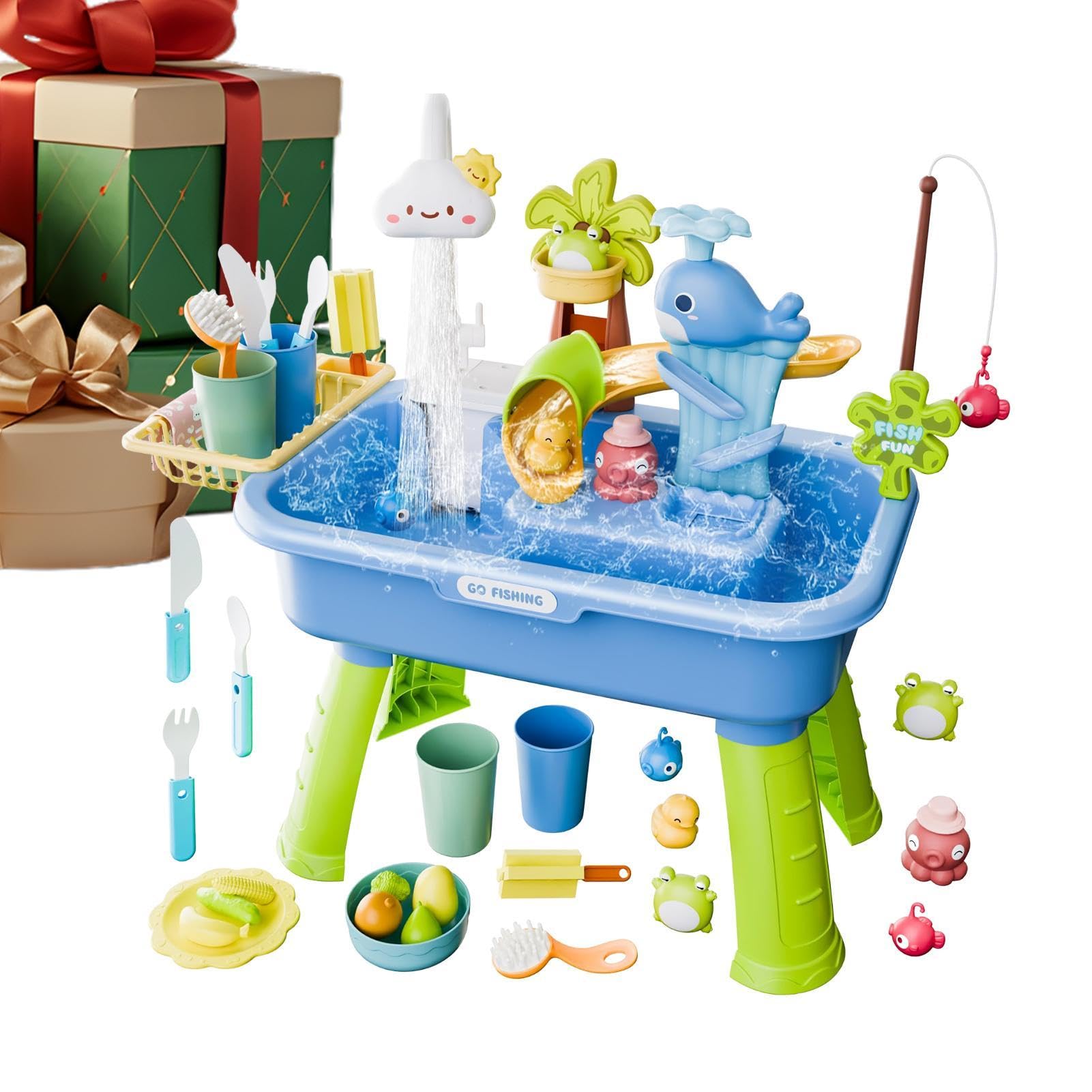 Lavandinos Gioco 4 in 1 con Pompa, 54x29x53cm Tavolo DellAcqua per Bambini con Acqua Corrente Tavolo d'Acqua con Rubinetto Elettrico,Giocattolo Sensoriale con Acqua,per Bambini Dai4 agli 8 A