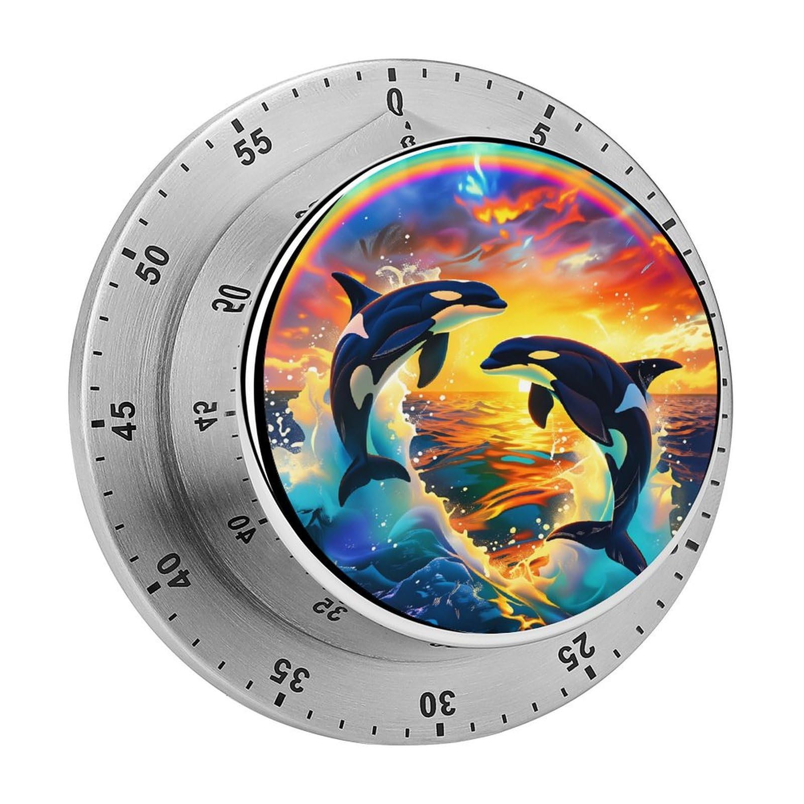 Orca Whale Ocean Rainbow 60 Minute Wind Up Timer,Visual Mechanical Magnetic Timer with Loud Alarm for Kitchen
