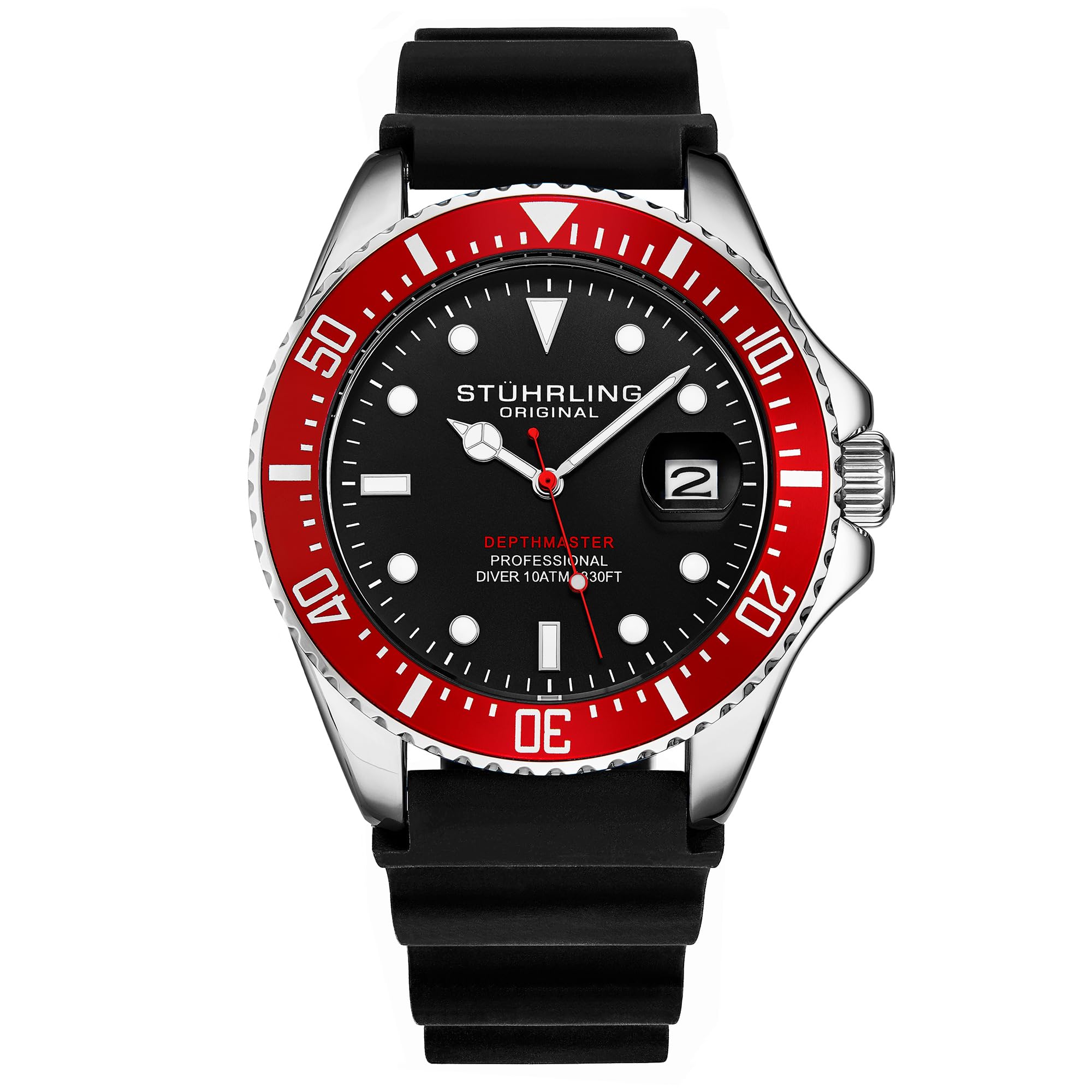 Men's Watch Dive Watch Silver 42 MM Case with Screw Down Crown Rubber Strap Water Resistant to 330 FT