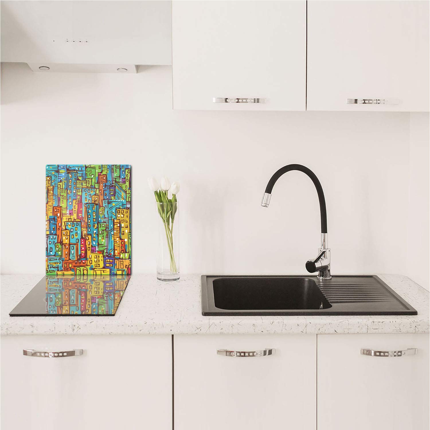 Piastra Copri Piano Cottura In Vetro Temperato 40x52 Cm - Antischizzi, Tagliere Decorativo A Cuore, Per Cucina