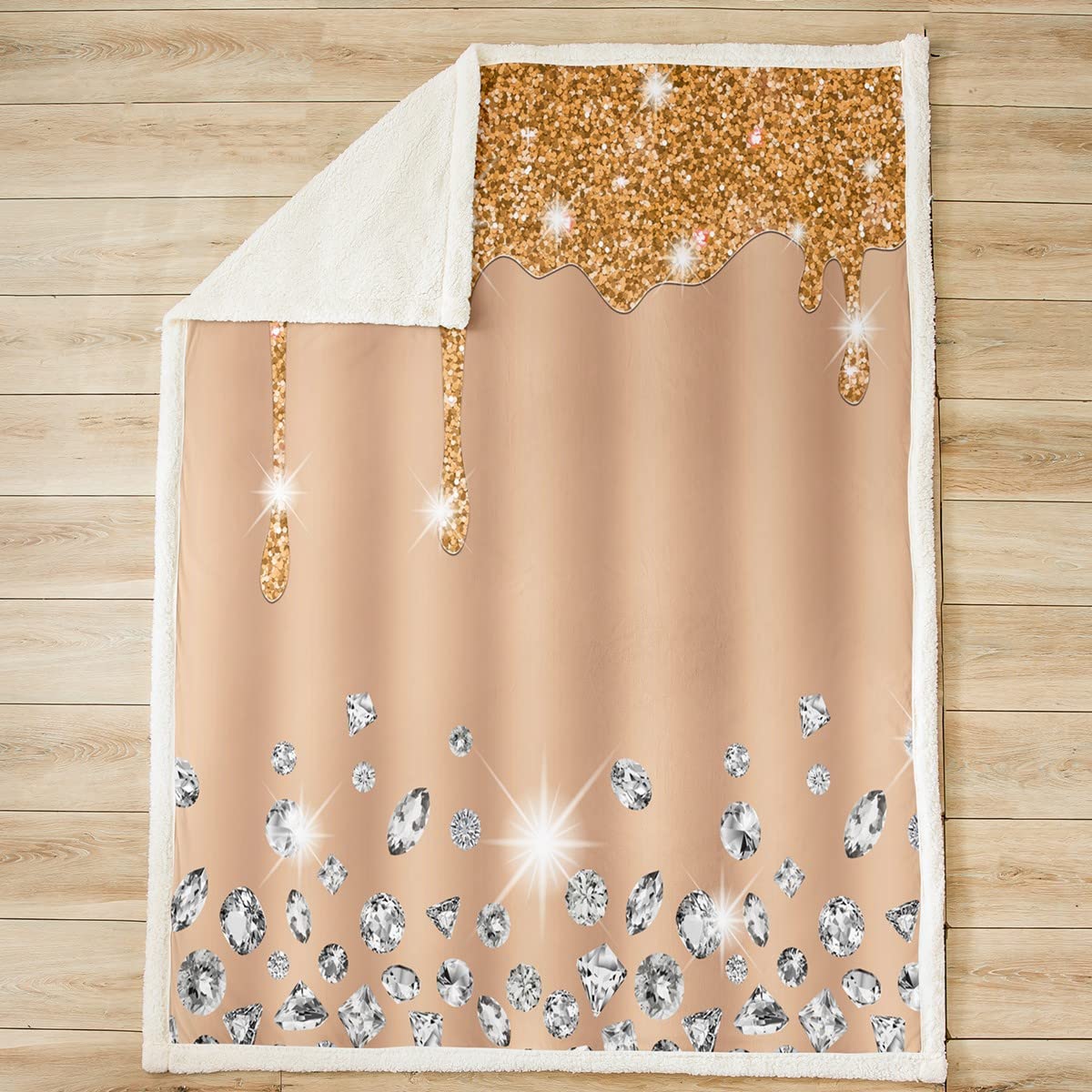 Coperta in morbido peluche color argento con glitter, per letto e divano, per bambini, con design con gioielli con diamanti, coperta sherpa kaki per neonati, traspirante e calda, coperta pelosa, 76 x