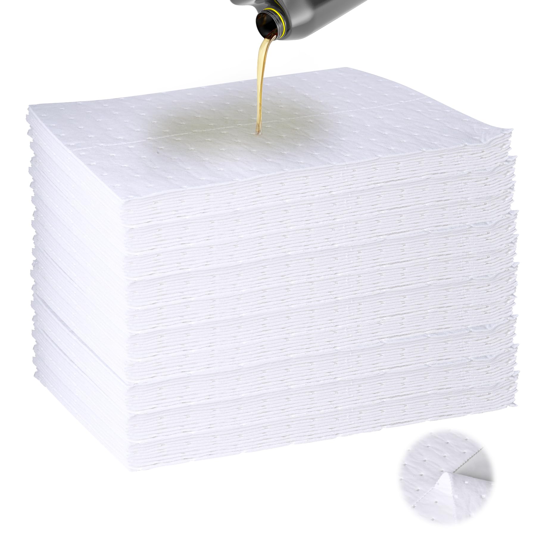 Oil Absorbent Pads - High Absorbency Microfiber Polypropylene Absorbing Pads, Oil Spill Mat for Oil-Based &amp; Water-Based Fluids, Gray, 13" x 10" (100 White, 13'' x 10'')