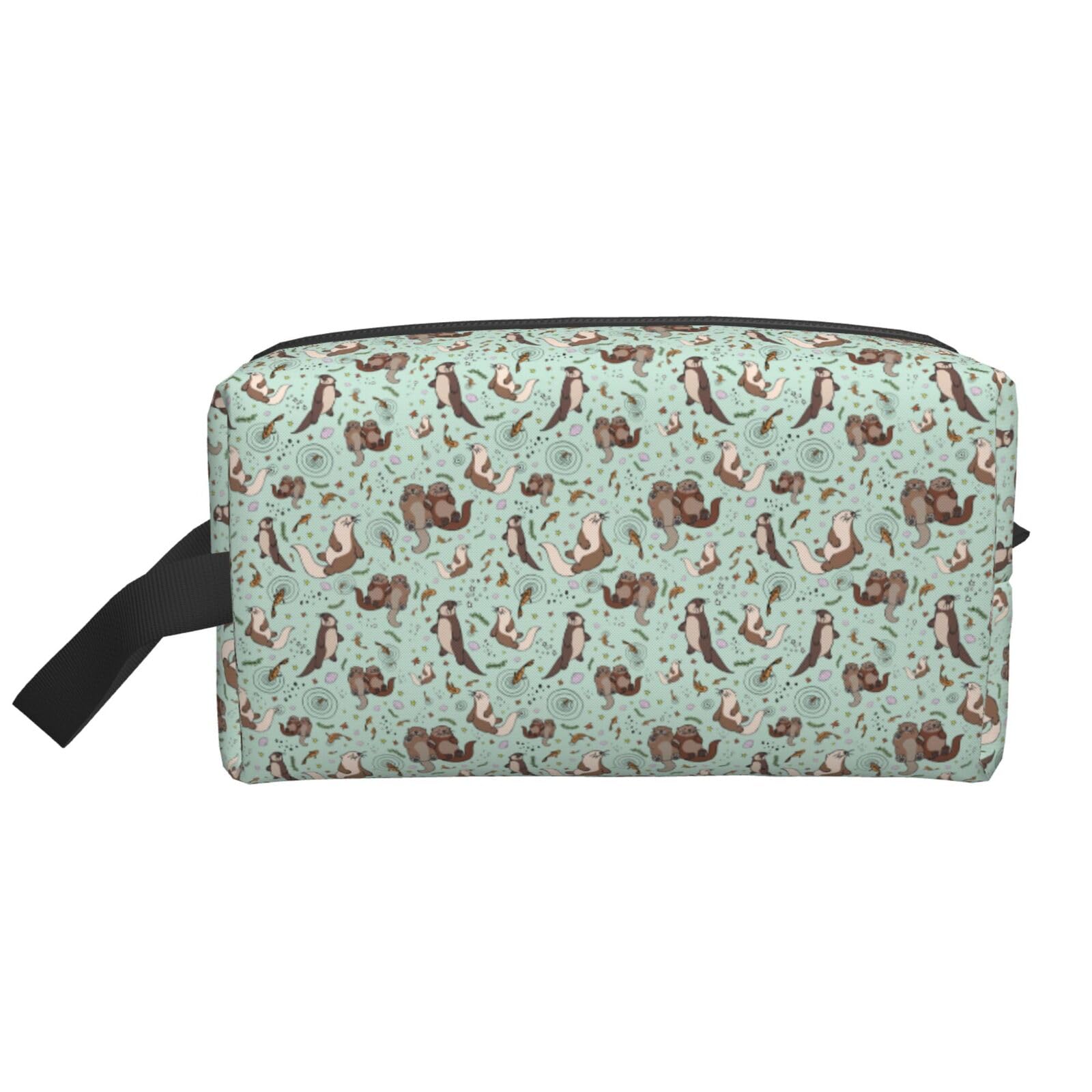 Ercgad Unisex White Otters Print Large Capacity Travel Toiletry Bag Cosmetic Pouch Daily Storage Makeup Case