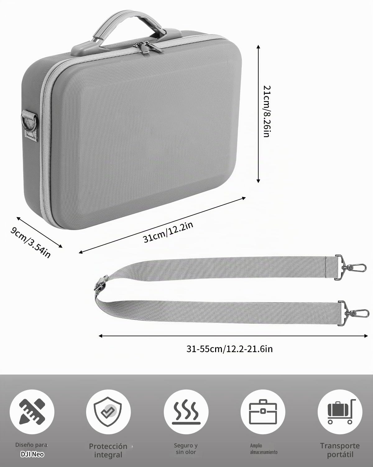 Bolsa para dji Neo Drone, Estuche Funda de Transporte, Bolsa de Almacenamiento Rígido Protectora para dji Neo Drone, Controlador y Accesorios，Gris
