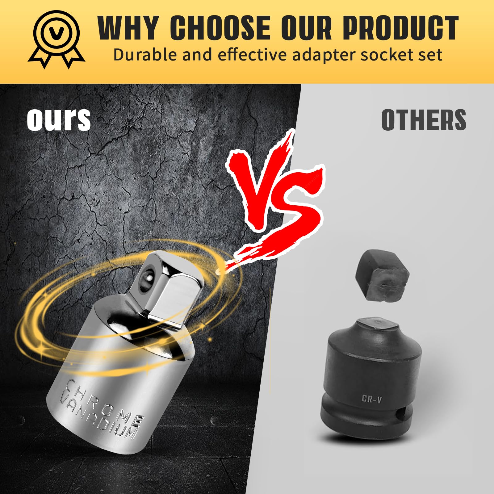 Set 4 Adattatori Per Bussole CR-V - 1/4" A 1/2", 3/8" A 1/4" E 1/2", Superficie Cromata Opaca - Foto 6