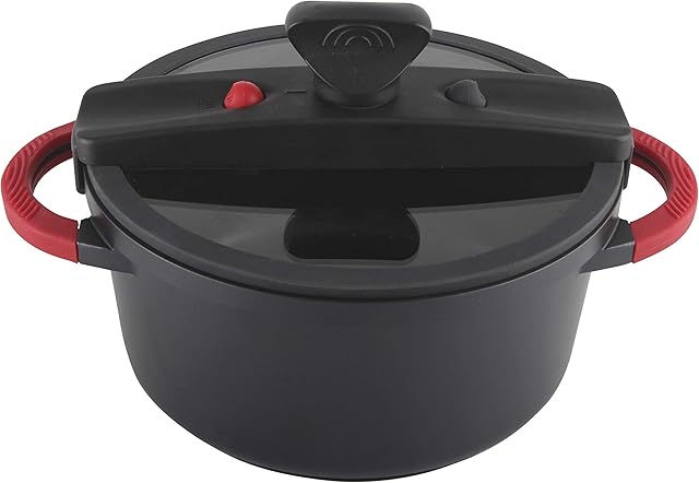 Steuber Low pressure cooking pot 4800 ml, diameter 24 cm, ILAG non-stick coating, induction and oven-safe, vitamin-friendly cooking, non-slip silicone handles