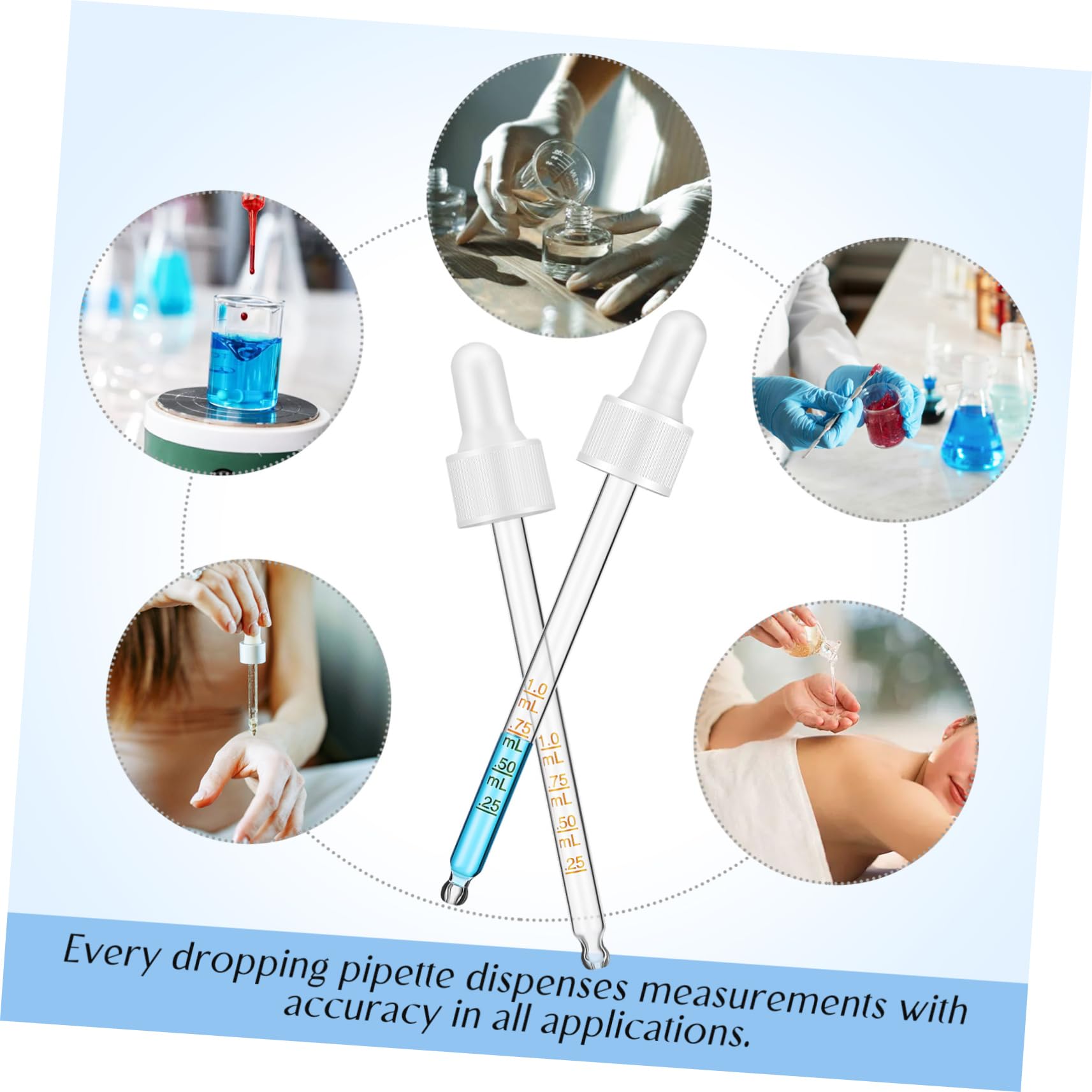 KICHOUSE 6pcs Dropper Tip Pipettes Laboratory Dropper Essential Oils Pipette Calibrated Droppers Graduated Pipette Droppers for Oils Pipette Dropper Transfer Pipette White Glass