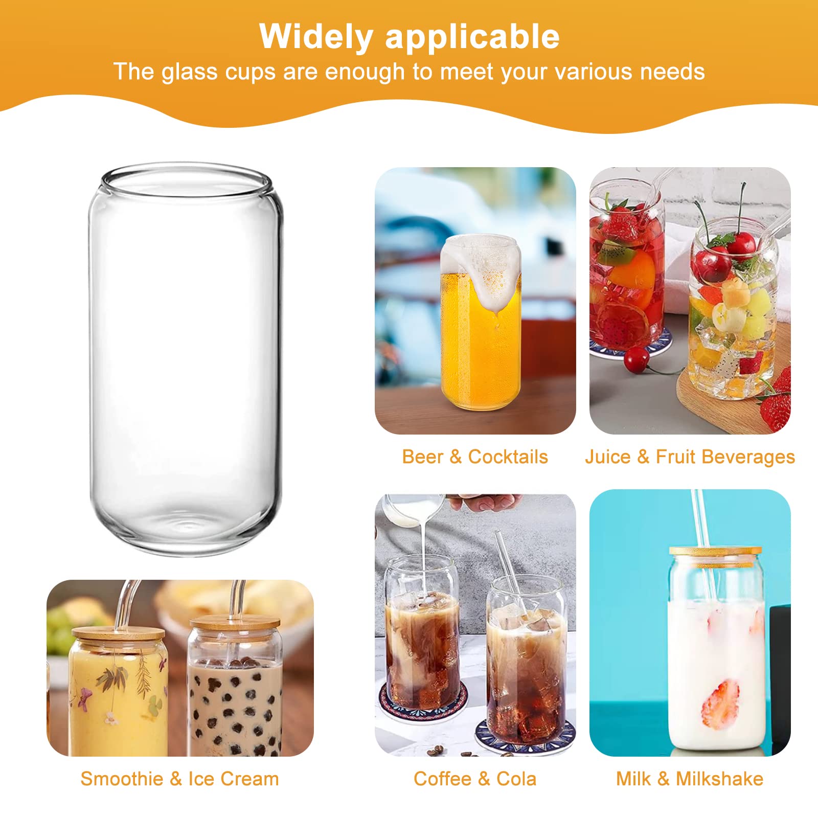 Accessoire Boisson Gobelets Verre 710ml Avec Couvercles Bambou - Lot De 4 Pailles Inox Et Verre Incluses Verres Réutilisables Avec Couvercles