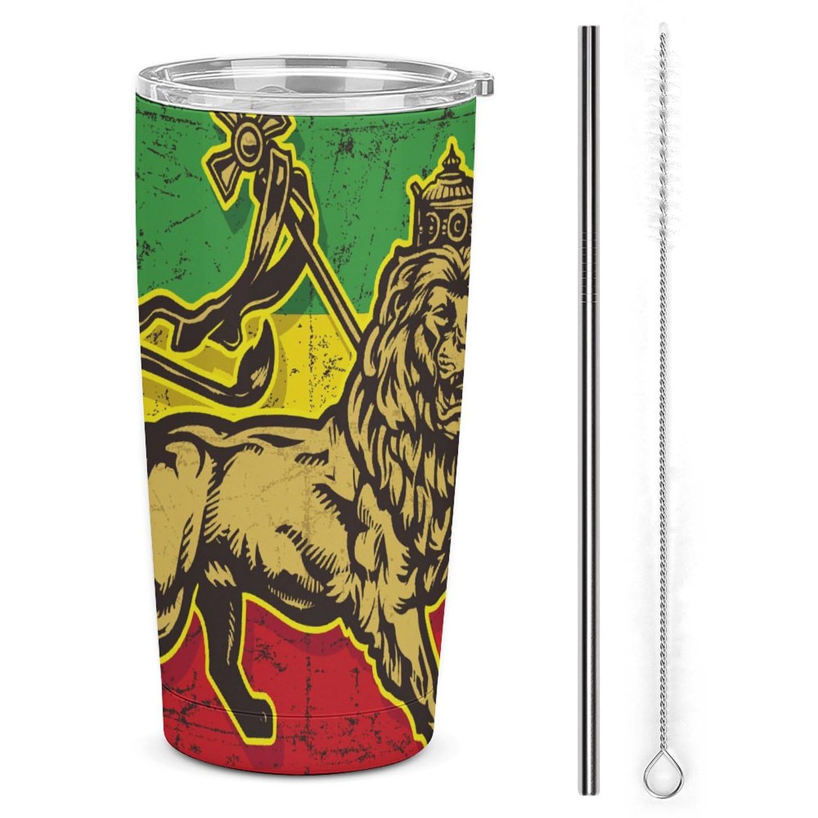 Wiederverwendbarer, isolierter Kaffeebecher, Reisebecher, doppelwandig, mit Deckel und Strohhalm
