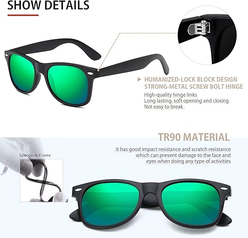 Miniatura 52 de FEIDUSUN Lentes de sol polarizados para hombre y mujer, lentes de sol retro negros para conducir, pescar, protección UV A01-negro mate/negro