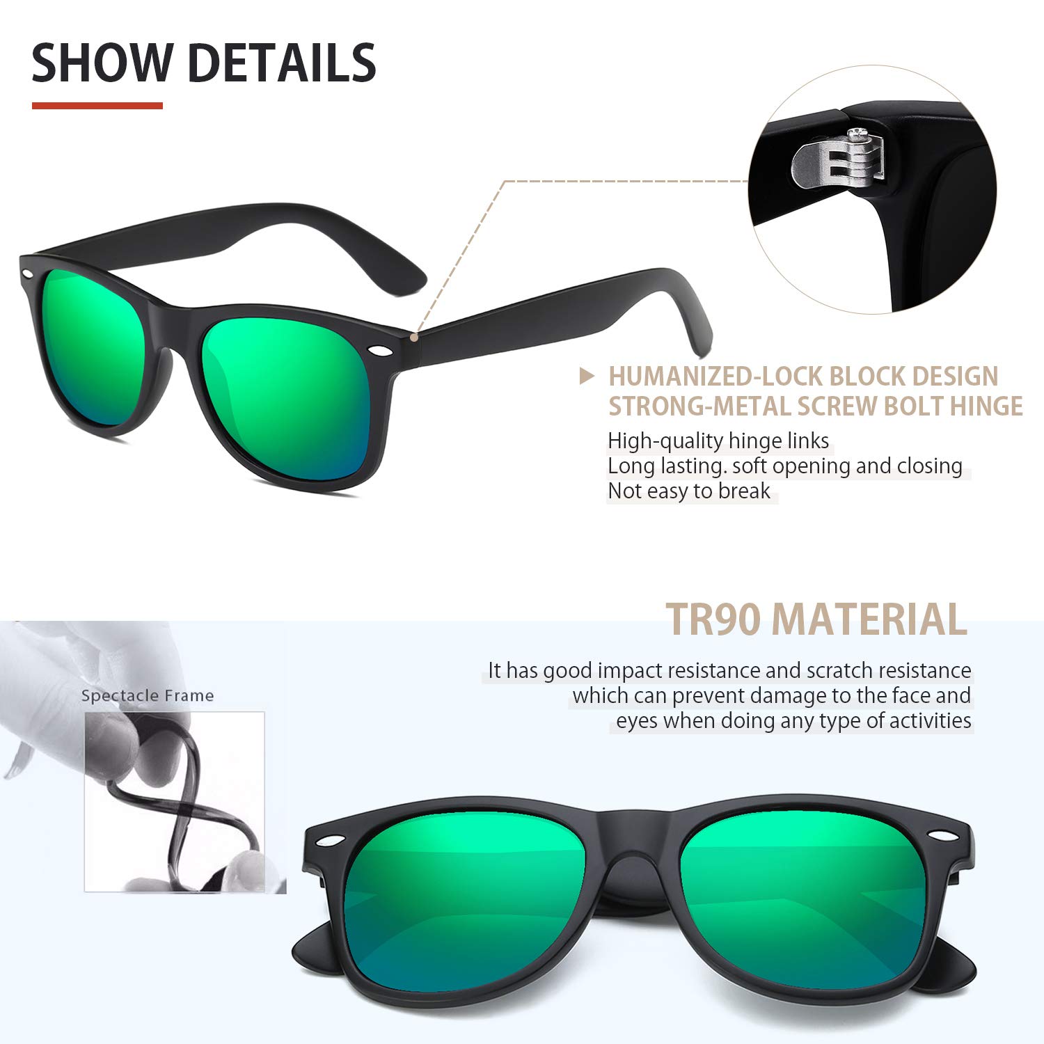 FEIDUSUN Sunglasses Men Polarized Sunglasses for Mens and Womens,Black Retro Sun Glasses Driving Fishing UV Protection view 2