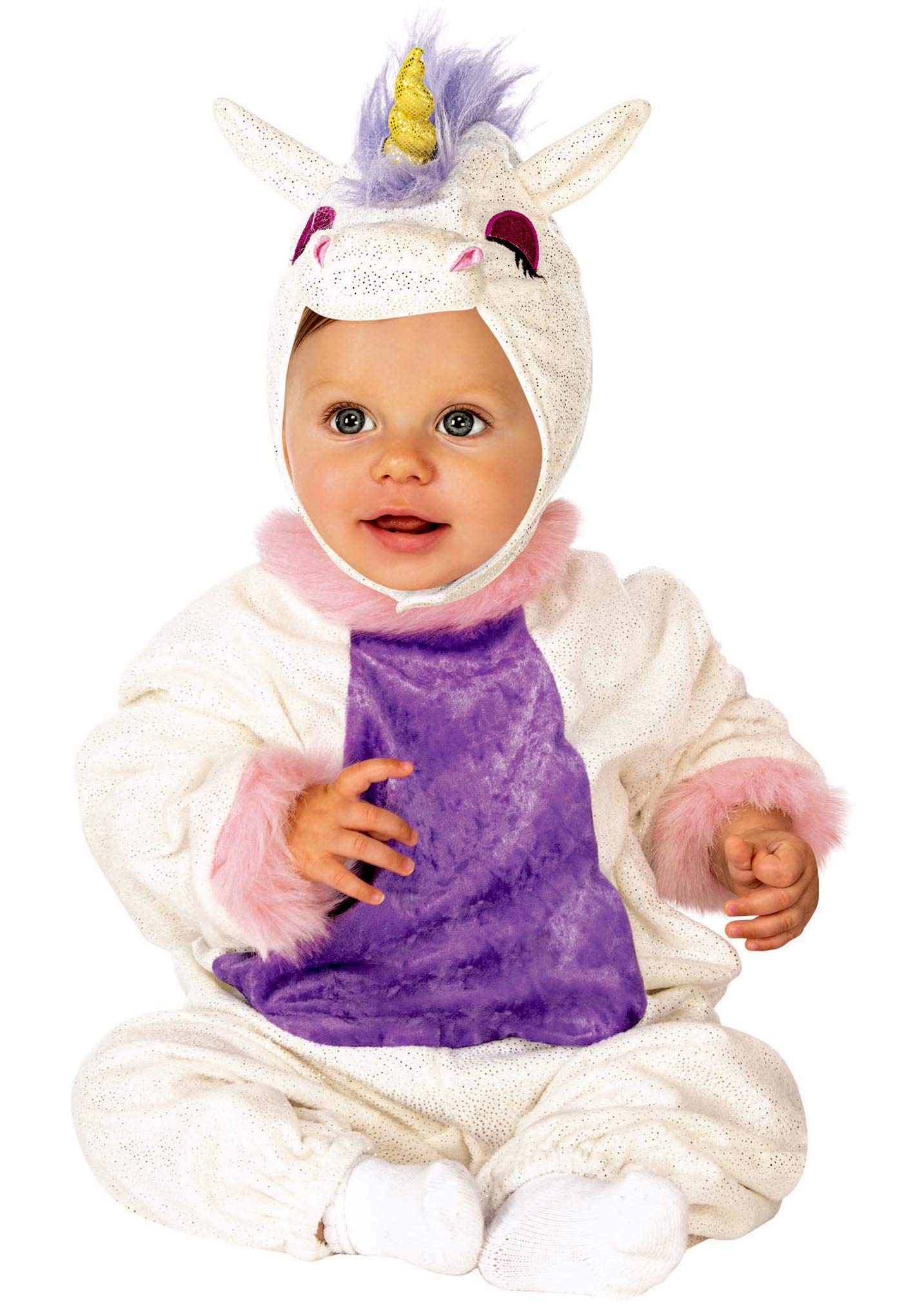 Rubies Disfraz Unicornio para bebés, Jumpsuit y gorro, Talla 1 a 2 años, Oficial Rubies para Carnaval, Fiestas, Cumpleaños y Halloween