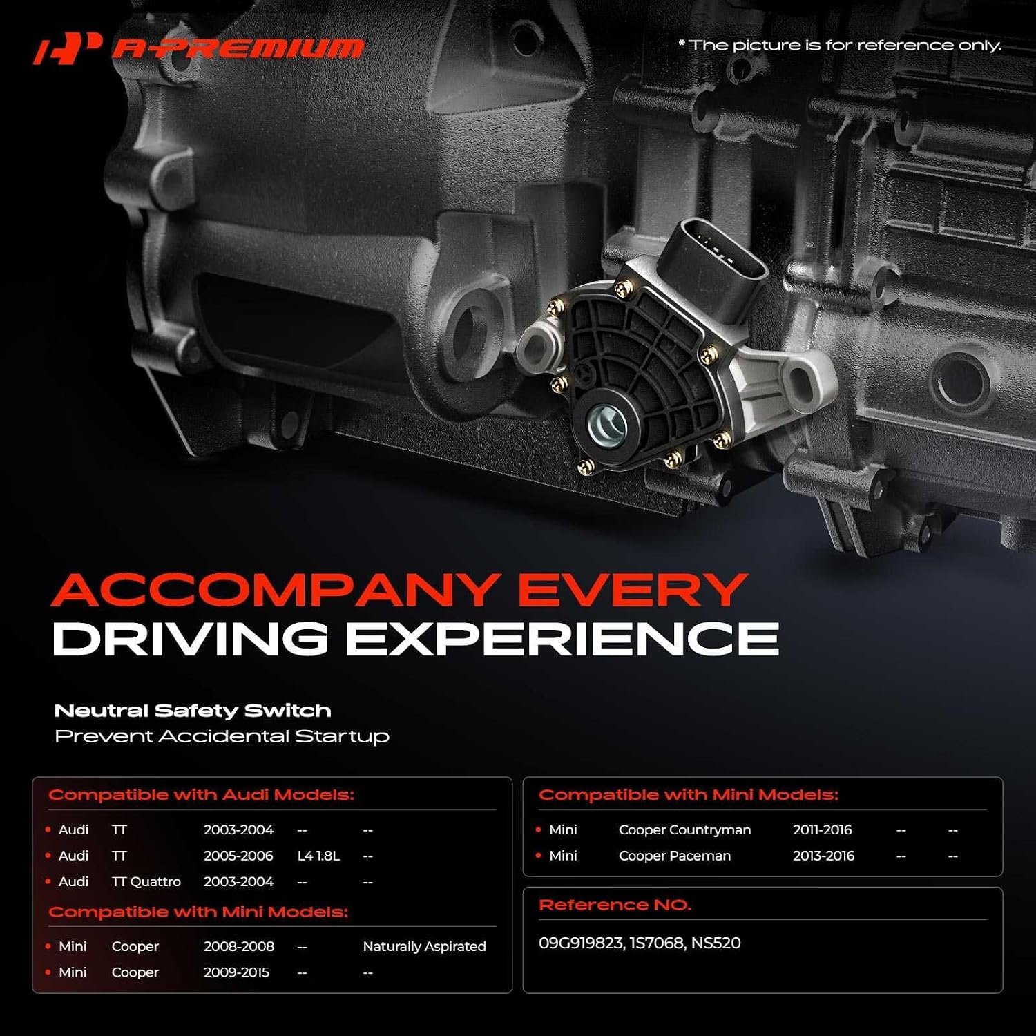A-Premium Neutral Safety Switch Compatible with Volkswagen Jetta, Passat, Golf, Tiguan, Beetle, CC, GTI, Golf City, Jetta City, Passat CC, Rabbit & Mini Cooper, Cooper Countryman Paceman & Audi TT
