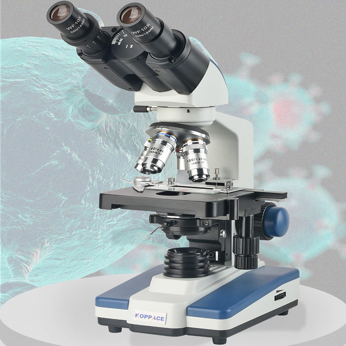 Microscopio biológico Profesional, Equipos y Suministros de Laboratorio, 40X-2500X/4*Objetivo/4*Ocular, con Condensador Abbe, Fuente de luz LED hacia Arriba y hacia Abajo
