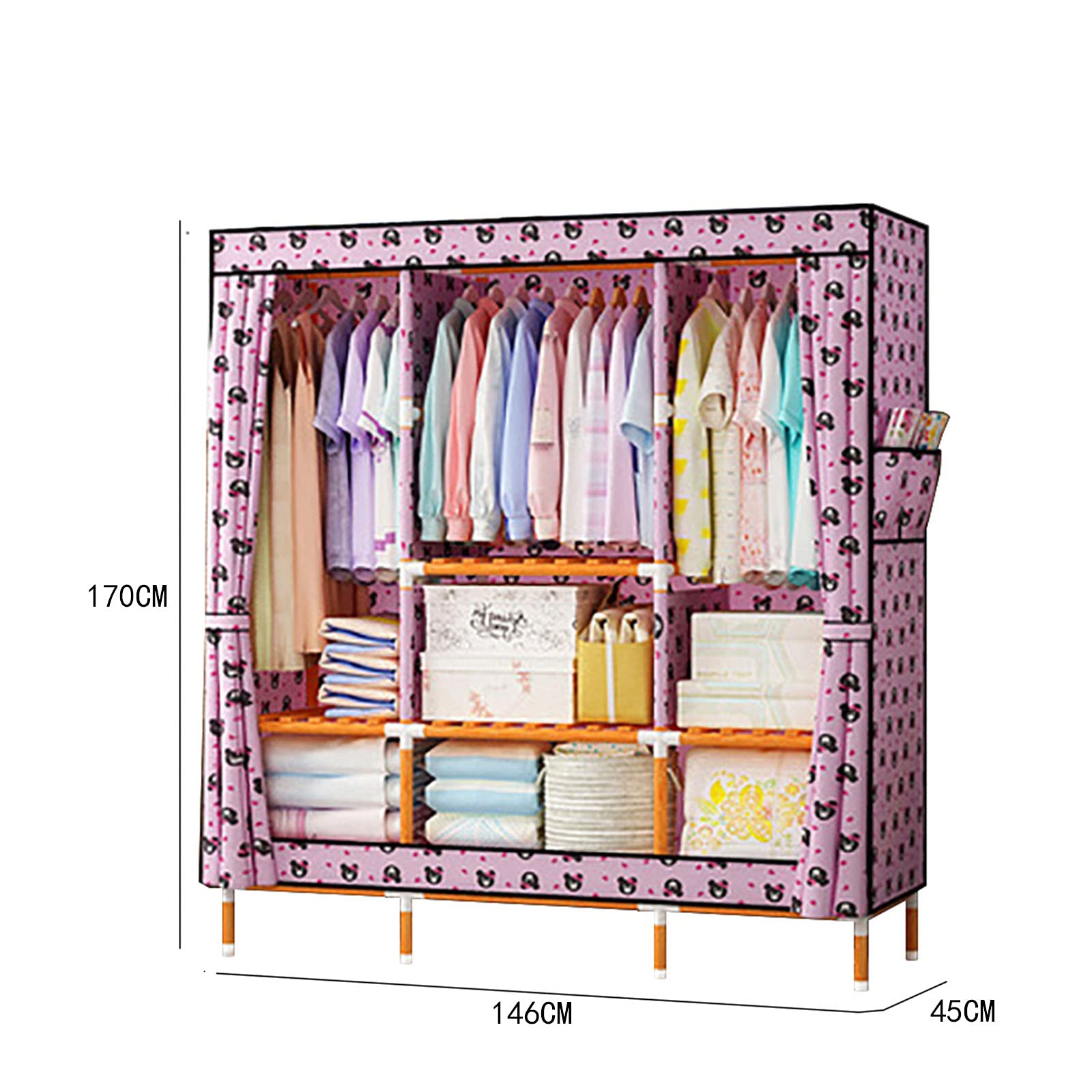 EsEntL Guardaroba Rosa, Semplice Armadio in Tela di Tessuto, Grande Camera da Letto, Organizer Multifunzionale per Vestiti, scaffali con Tasche Laterali (Dimensioni: 170 * 146 cm)