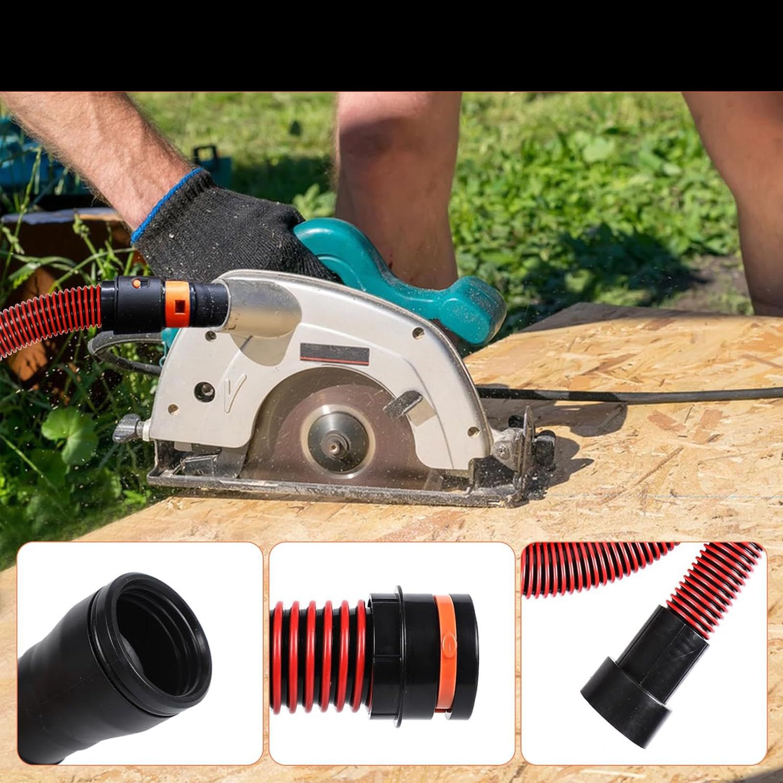 Syrisora 7-teiliges Vakuumschlauch-Adapter-Set, um 360 Grad Drehbare Staubsammeladapter für Schleifmaschinen und Elektrowerkzeuge, mit Schnellverschluss und Auslassventilsteuerung für