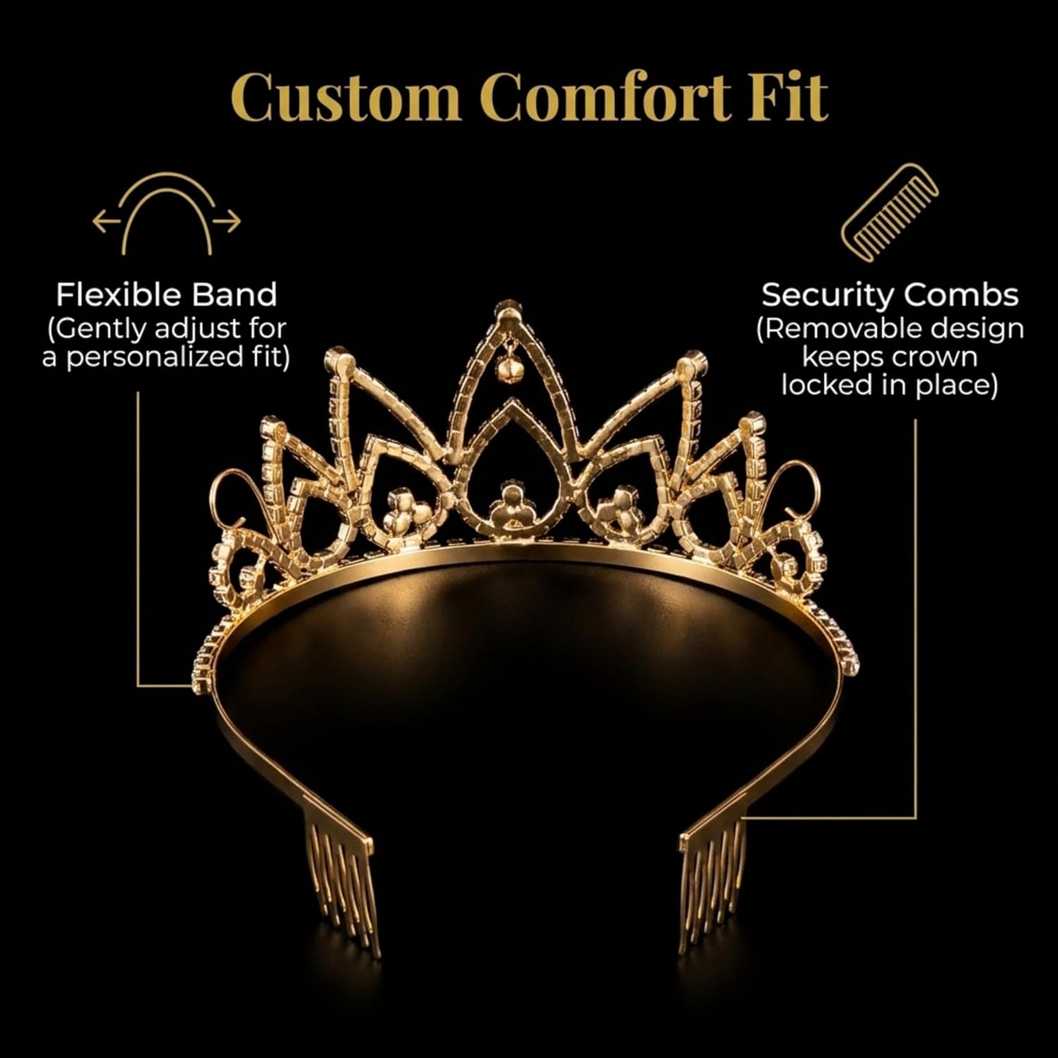 Anderson’s Hazel Rhinestone Tiara, 2 1/2 Inch Gold Metal Crown with Clear Faux Diamonds for Prom, Homecoming Queen, Wedding Bridal Party, Sweet 16, Quinceañera, Birthday, Pageant, Theater Costume Accessory