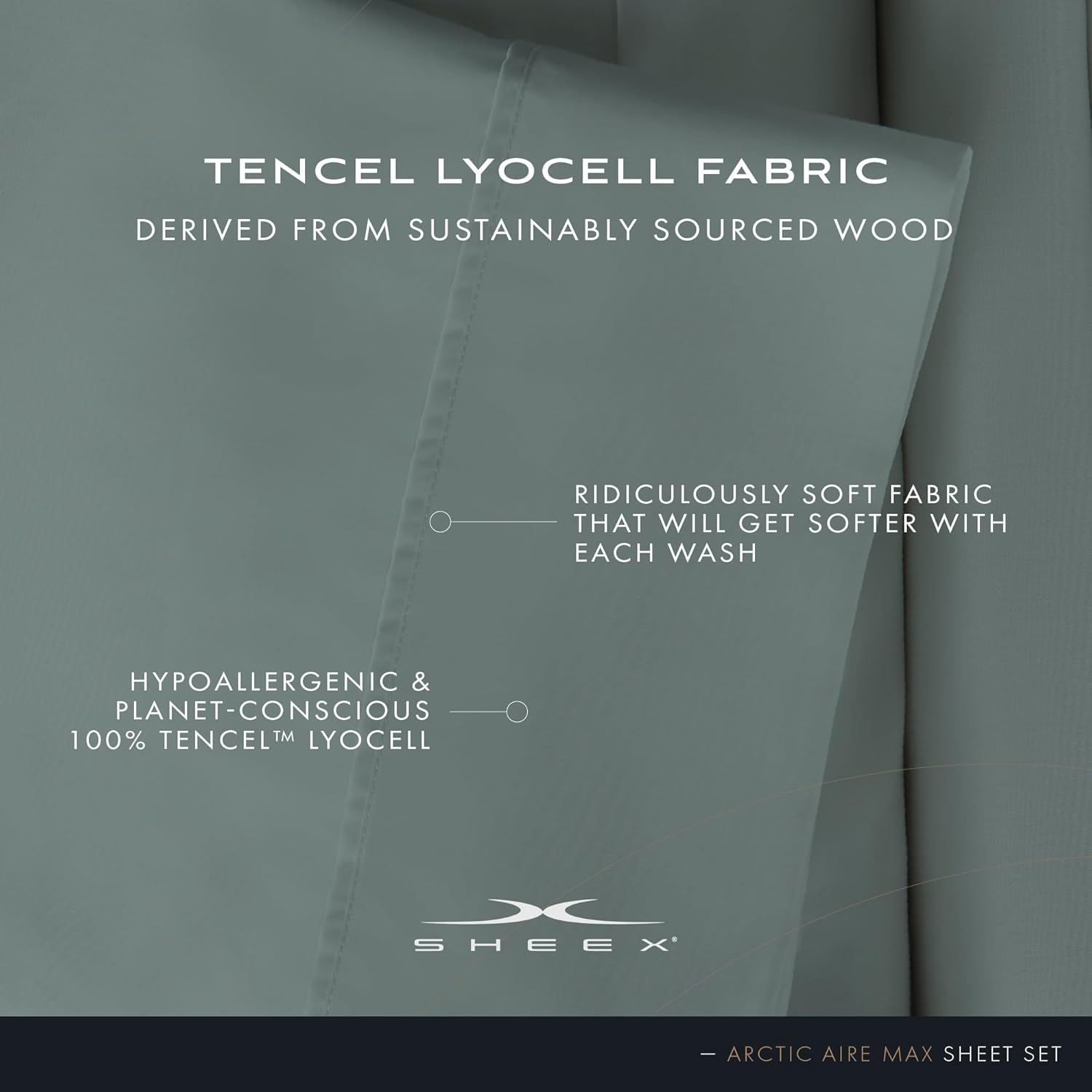 SHEEX Arctic Aire MAX Sheet Set, Ultrasoft Cooling Sheets with 1 Flat Sheet, 1 Fitted Sheet, and 2 Pillow Cases, King, Aloe