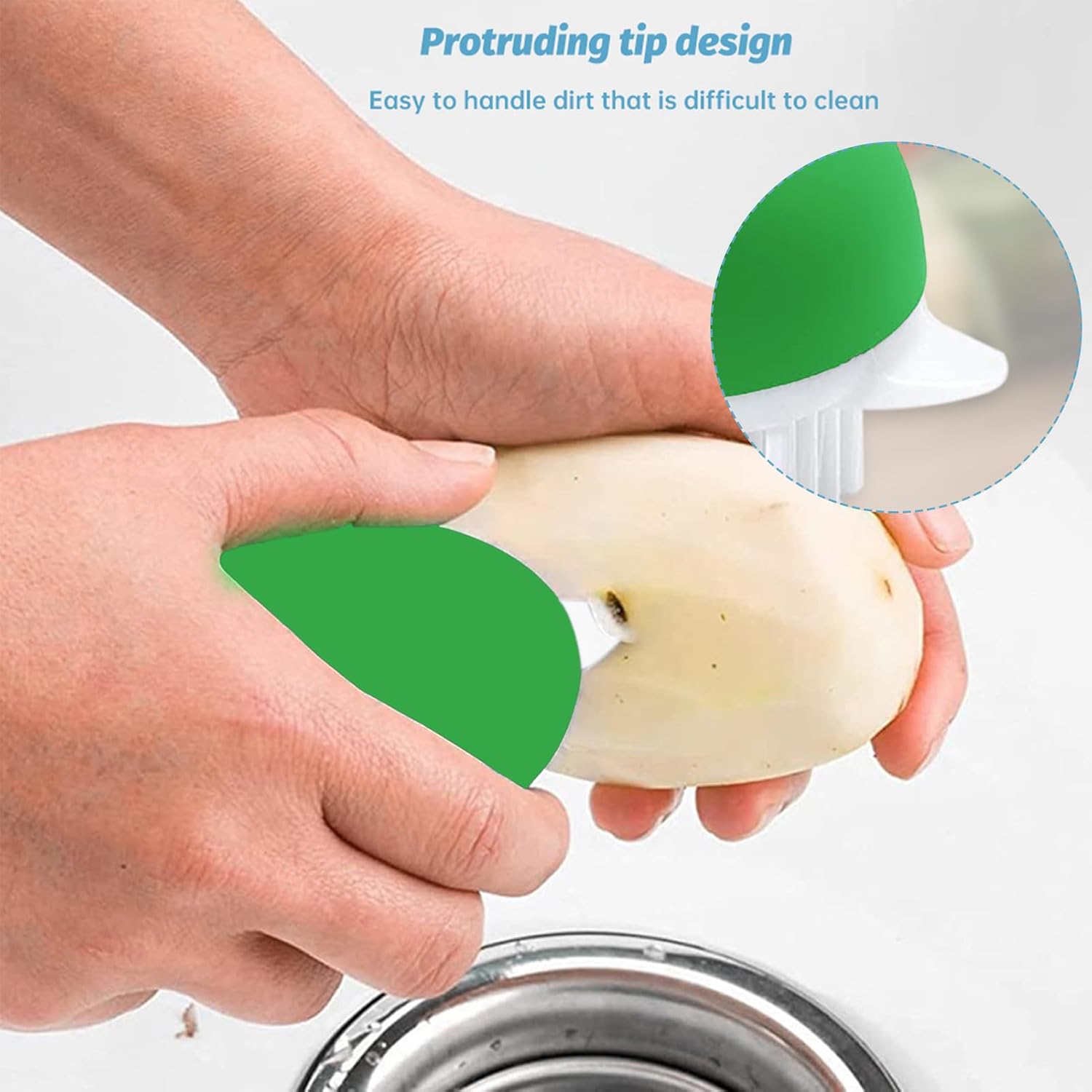 2pcs Vegetable Brush w/Dots Remover - Soft and Stiff Bristles -Green