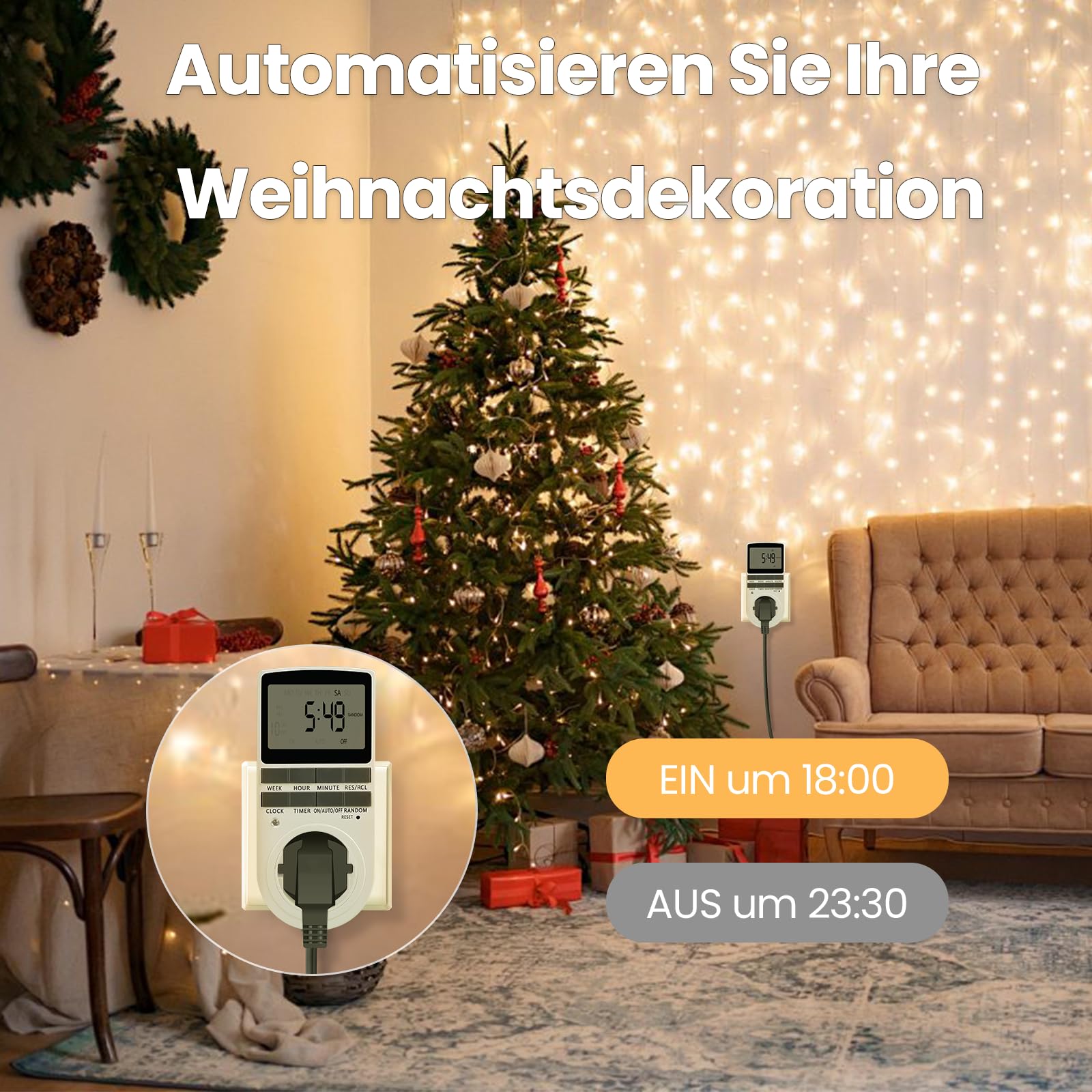 Nach Maß Deutsche Ausführung Zeitschaltuhr Digital - 4 PCS | Digitale Elektrische Zeitschaltuhr Steckdose mit Deutsche System und Tasten | 10 konfigurierbare Programme | 12/24h Modus, Weiß