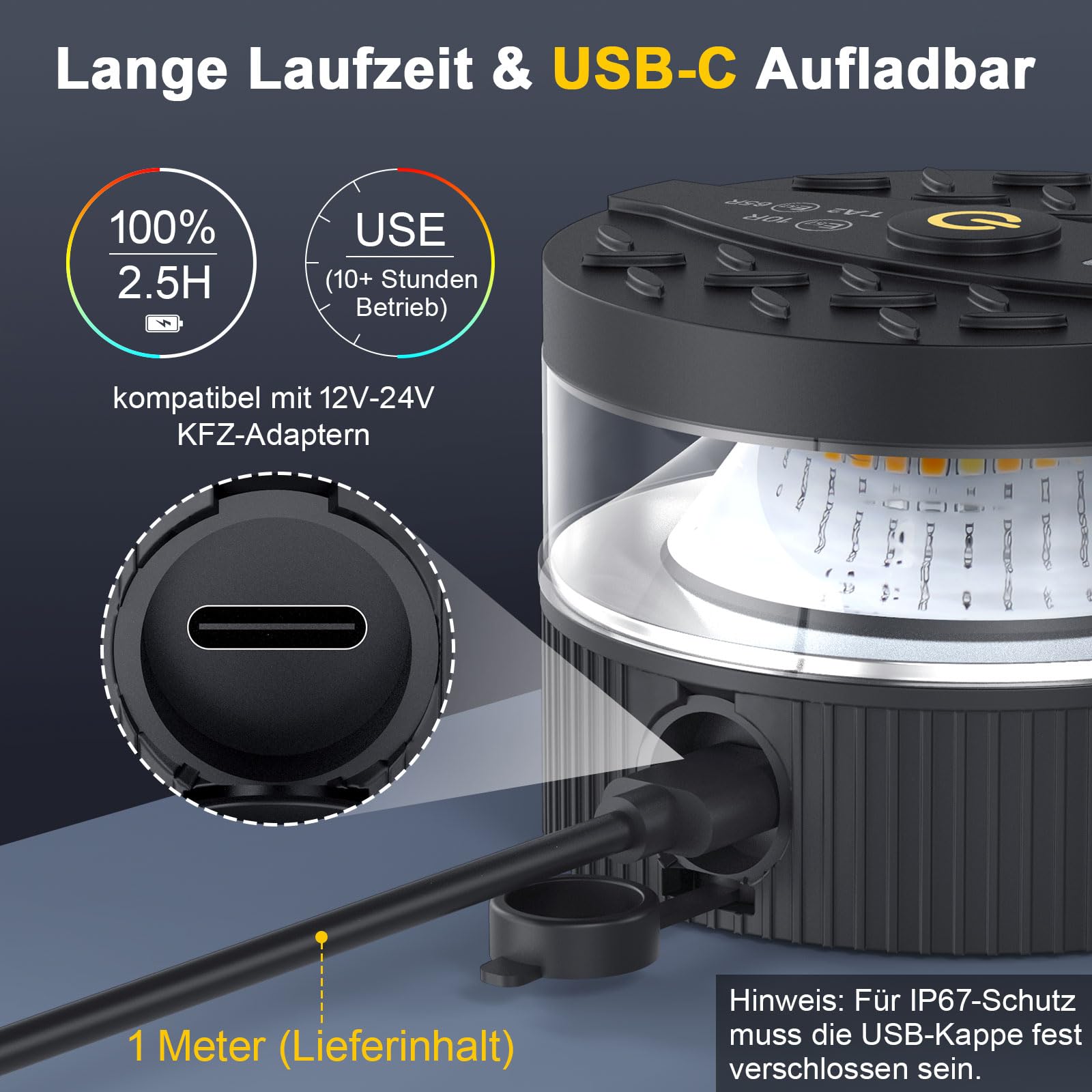 LED Rundumleuchte Akku Magnet [ECE R65 R10 Zulassung], 32 LEDs Warnleuchte Auto Orange & Weißes Arbeitslicht, IP67 Wasserdicht, 8 Blitzmodi für Traktor, LKW, Gabelstapler, Anhänger & Pannenhilfe