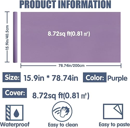 Miniatura 5 de WADILE - Papel pintado despegar y pegar 15.9 x 78.7 pulgadas, papel de contacto extraíble para armariosencimeras impermeable, papel de pared para