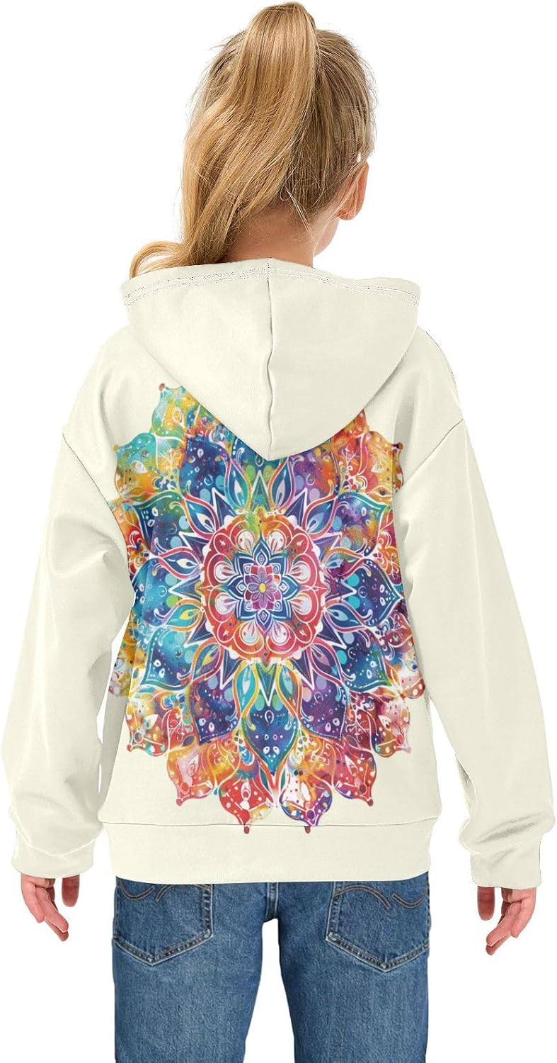 ALAZA mandala Tie Dye Hoodies Sweatshirt for Boys Girls Kids Hooded Pullover Top