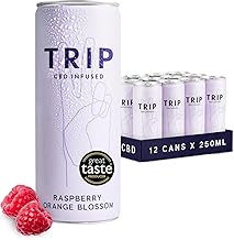 TRIP CBD Drink, Sparkling Raspberry Orange Blossom, 25mg CBD Fizzy Drink, Low Calorie, Vegan (Pack of 12 x 250ml)