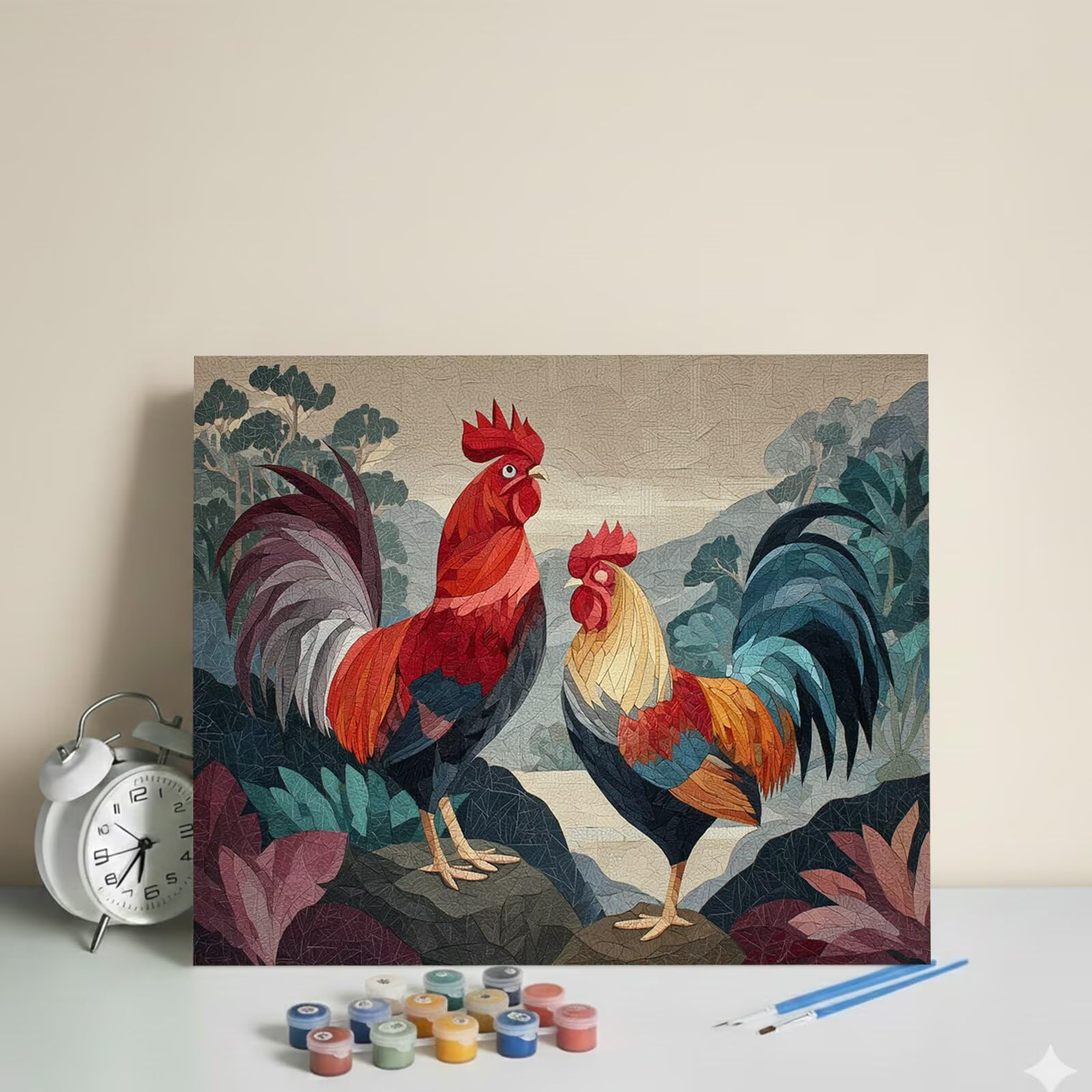 Dipingere con i Numeri Adulti Gallo, Kit di Pittura a Olio su Tela DIY con Pennelli Pittura a Pigmento Acrilico, Paint by Numbers Animale Disegno, Decora la Casa Regalo 70x100 cm (Senza Cornice)-#881k