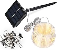 Vista 10 de Yescom Tira de luces solares de 40 pies con 120 luces LED, 8 modos RGB, para fiestas, exteriores, jardín, patio, sombrilla con clip, multicolor