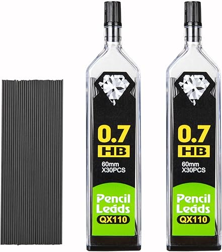 60 repuestos de plomo de 0.027 pulgadas (0.028 in), 0.7 repuestos de plomo HB #2, resistentes a la rotura, paquete de 2 tubos