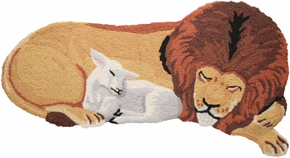 SUPILE RUGS Peace On Earth Lion and Lamb Hooked Accent Rug