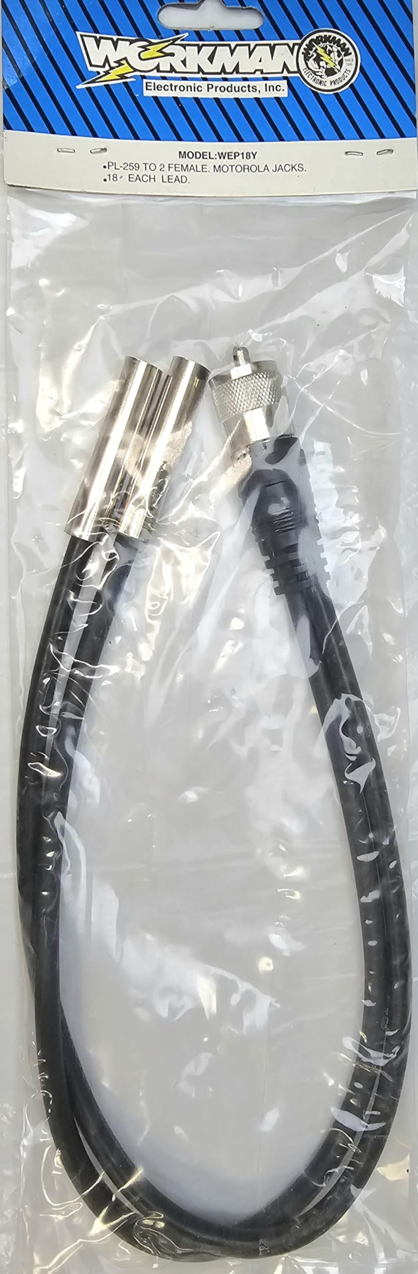 Workman PL-259 to 2 Female Jacks for Motorola Radios 18 Inches On Each End