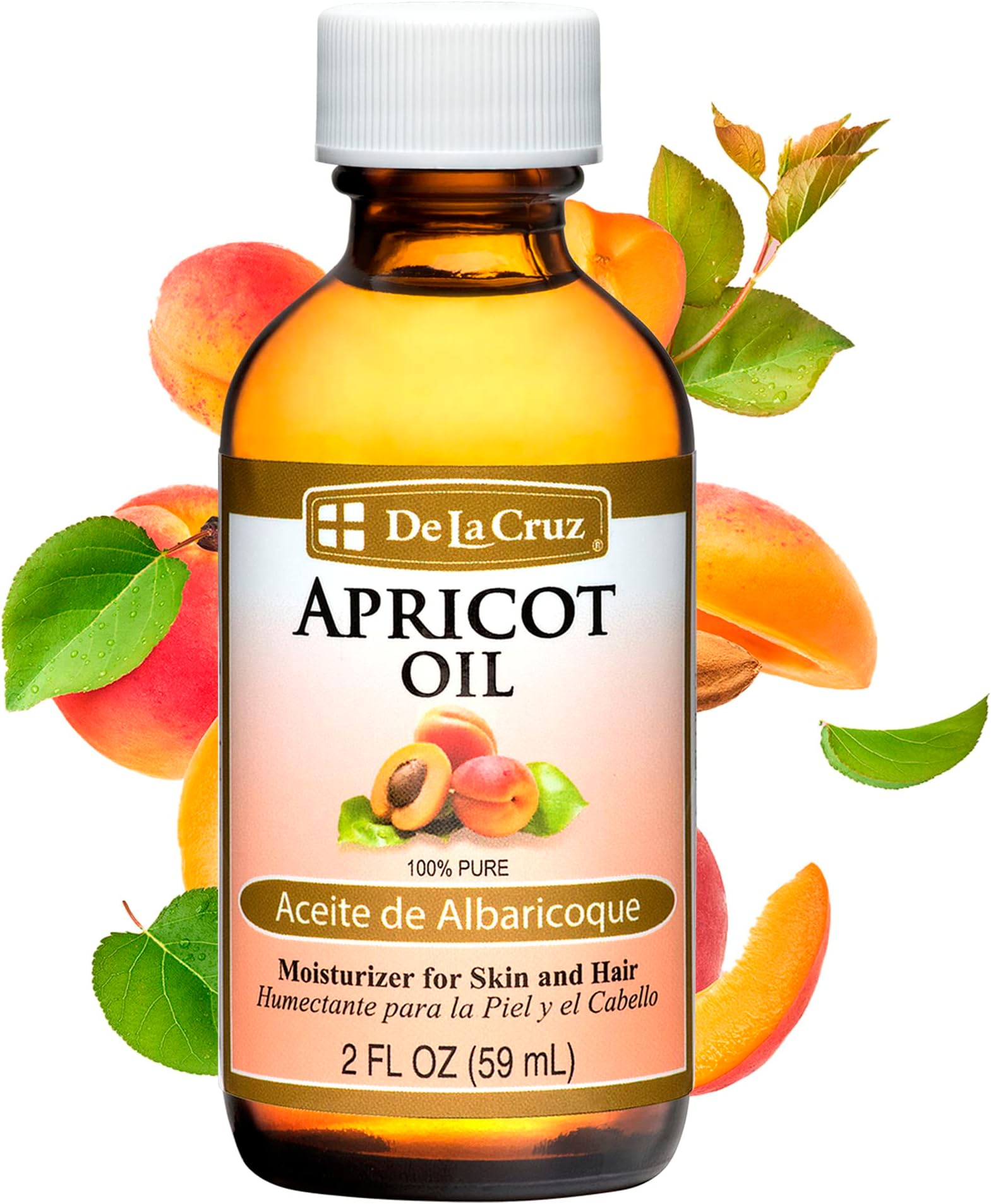 De La Cruz - Apricot Oil - 100% Pure Apricot Kernel Oil - Moisturizing Oil for Skin and Hair - Expeller Pressed Hexane Free - 2 fl OZ