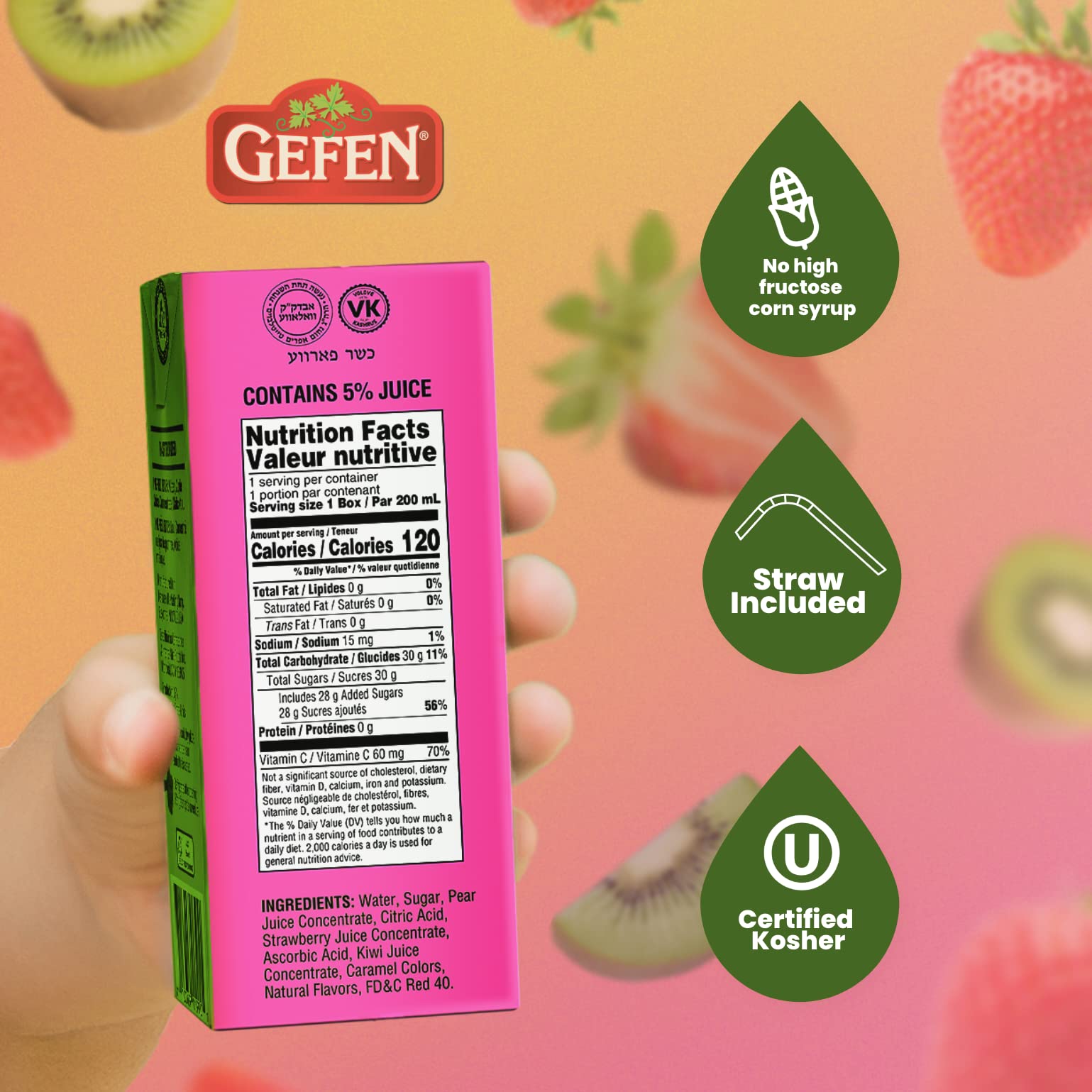 Amazon.com : Gefen Strawberry Kiwi Juice Box Drinks with Straw (27