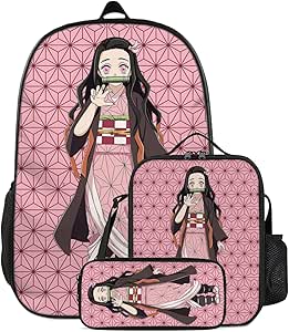 JKODLEF 3 Pcs Anime Backpack 17 Inch Laptop Bag Teen Backpack With Travel Bag, Lunch Box, Pencil Case For Boys And Girls