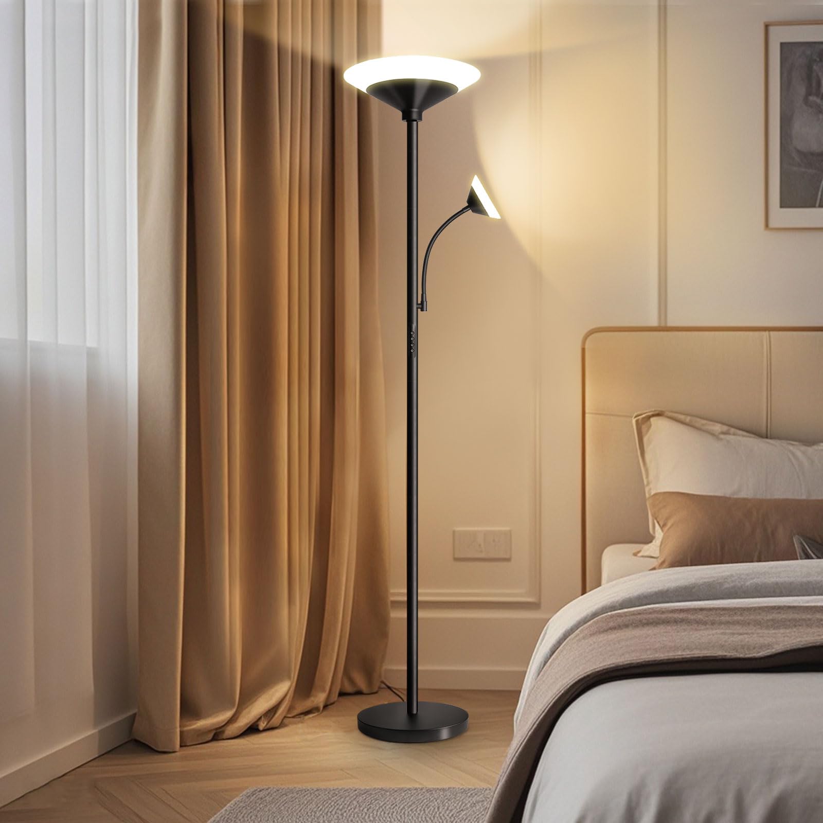 BBHome Lámpara de Pie Salón LED 27W Regulable con Lámpara de Lectura 6W, Lámpara de Pie Moderna con Mando a Distancia y Táctil para Salón, Dormitorio, Oficina