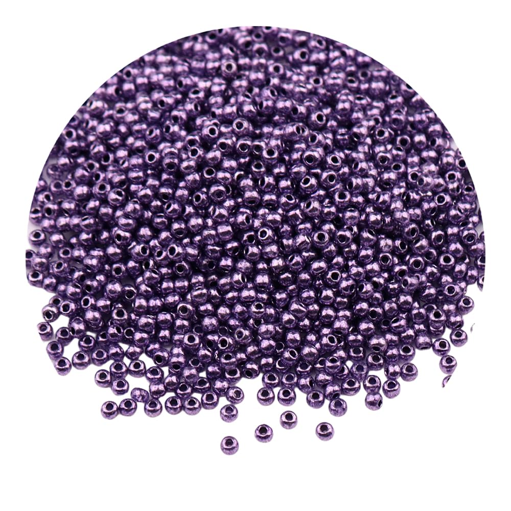 1 Pack Metallic Glass Seed Beads, 2mm Mini Glass Seed Beads for Bracelets, Crafting, Keychain, About 1000Pcs, Dark Purple
