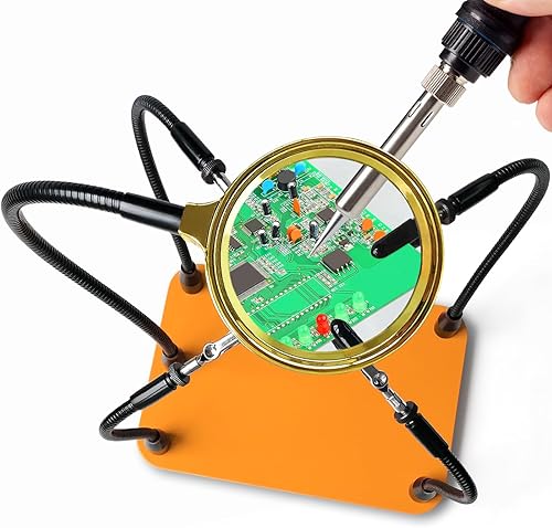 Miniatura 7 de KLSKKJ Estación de soldadura de manos de ayuda con lupa 6X de 31.5 in, 4 brazos flexibles, lupa de manos de ayuda y herramienta de soldadura de