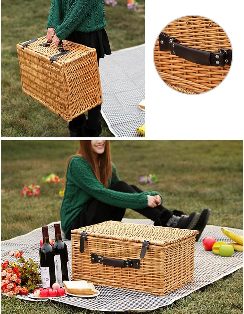 Storage Basket,Wicker Picnic,2 Person Set,Complete Accessories