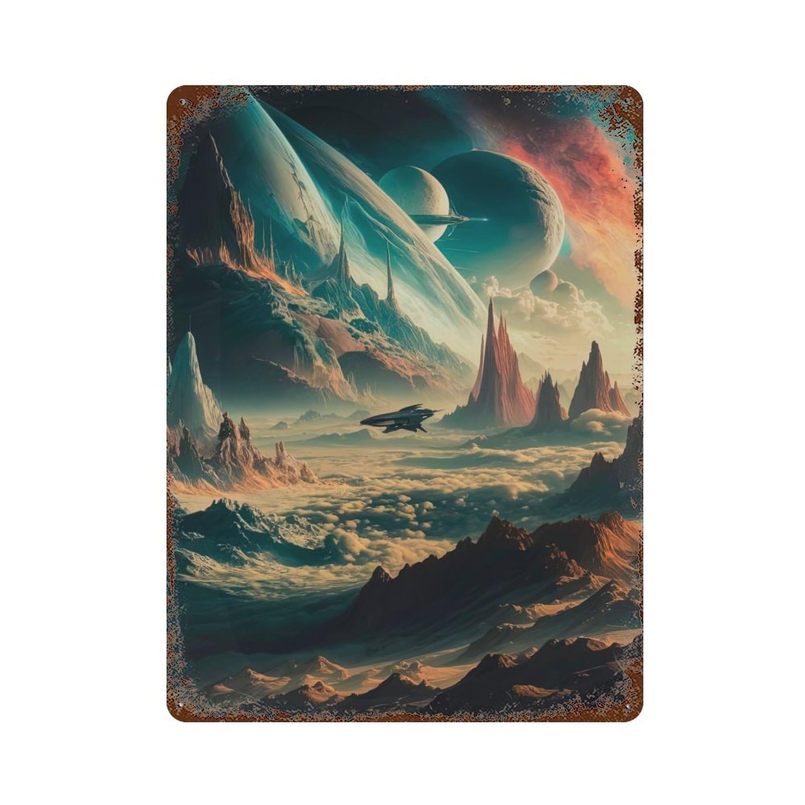 Interstellar Horizons Rust Effect Tin Sign 15.7"x11.8", Ideal for Cafe, Home Bar And Lounge Decor