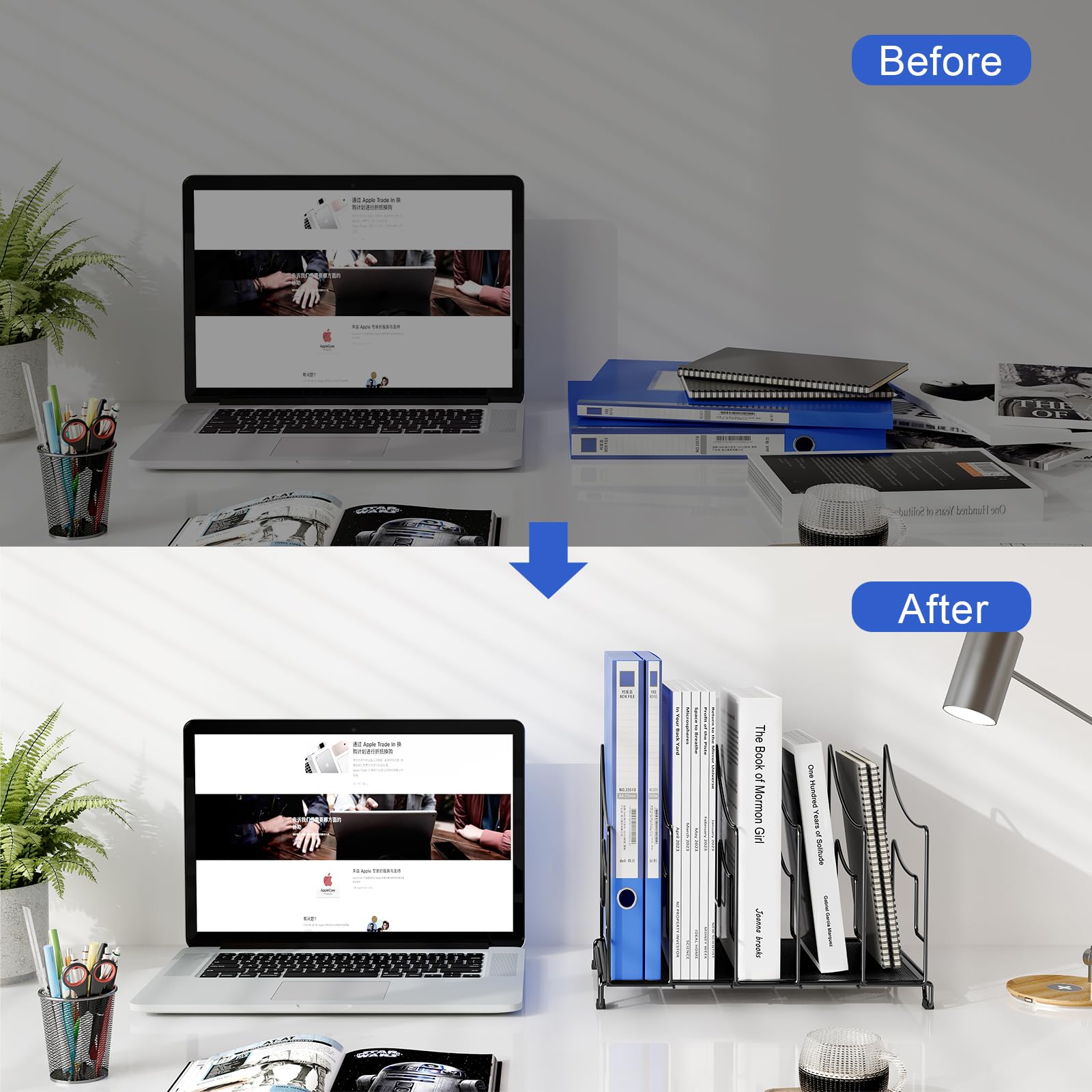 EasyPAG 5 Compartimentos Metal Vertical Estante Revistero A4 Organizador Escritorio Soporte Archivador Almacenamiento Documentos Clasificador Papeles Bandeja Cartas,Negro