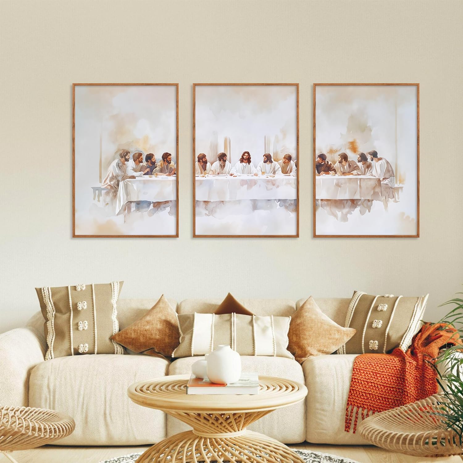KAIRNE Jesus Last Supper Framed Canvas Wall Art Set, Christian Twelve Apostle Wall Decor, Bible Renaissance wall Painting, Religious Picture Art Print for Living Room, Bedroom, Church-24 x36 x3