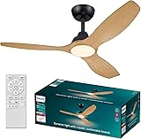 Philips Olas Ceiling Fan, 3 Blades, 24W LED Light, DC Motor, Color Temperature Range (3000K-4300K-6500K) with Dimmable Function, Remote Included, 52", Black and Wood - 1
