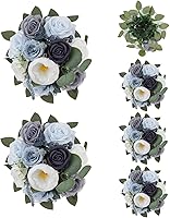 Vista 12 de BLOSMON Bolas de flores artificiales, centros de mesa de boda, 2 piezas de rosas artificiales, decoración para mesa, bola de besos de seda, arreglos