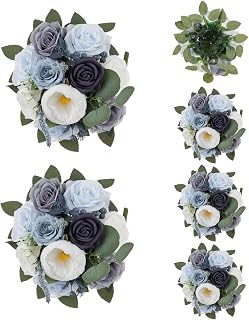 BLOSMON Artificial Flowers Ball Wedding Centerpieces 6 Pcs Dusty Blue Rose Artificial Flower Center Pieces Decoration for Table Silk Kissing Ball Floral Bouquet Arrangements Home Party DIY Decor