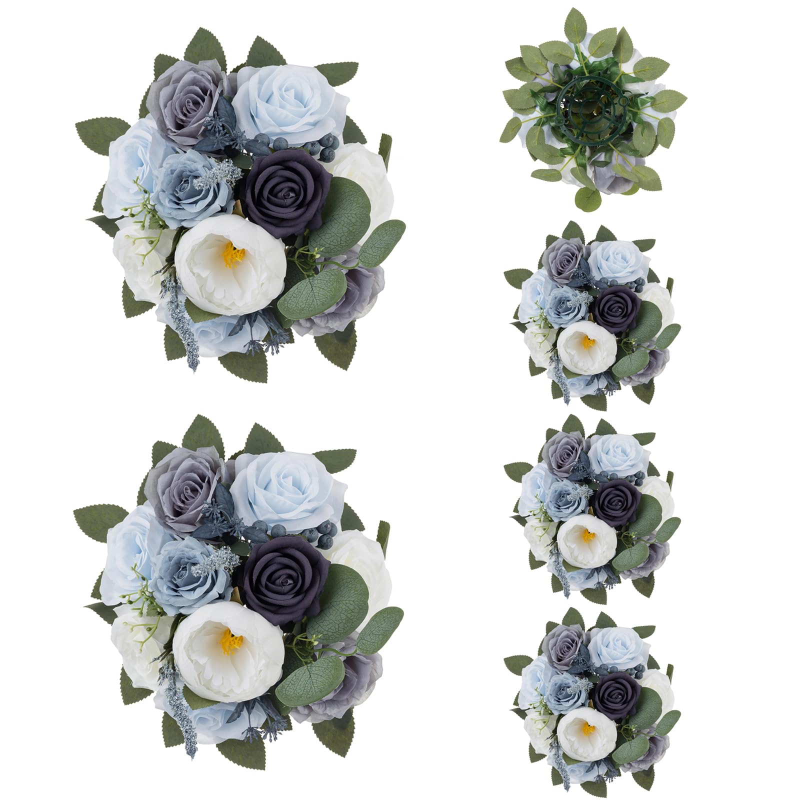 Bouquet de roses artificielles bleu poussiéreux BLOSMON x6 pour centre de table