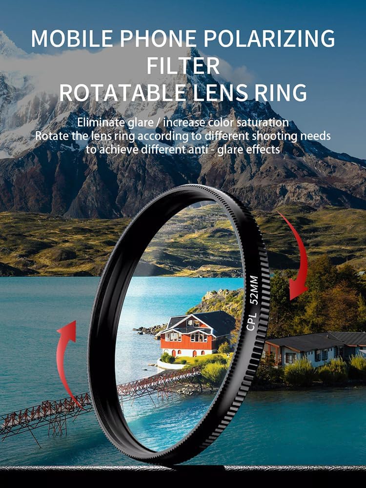 Tattoo Light with 120 LED Beads and 52MM CPL Filter Lens 360° Rotatable Clip Tattoo Equipment Supplies TikTok Remove Glare LED Polarized Fill Light for Video Recording,for Phone, Camera, Laptop, iPad