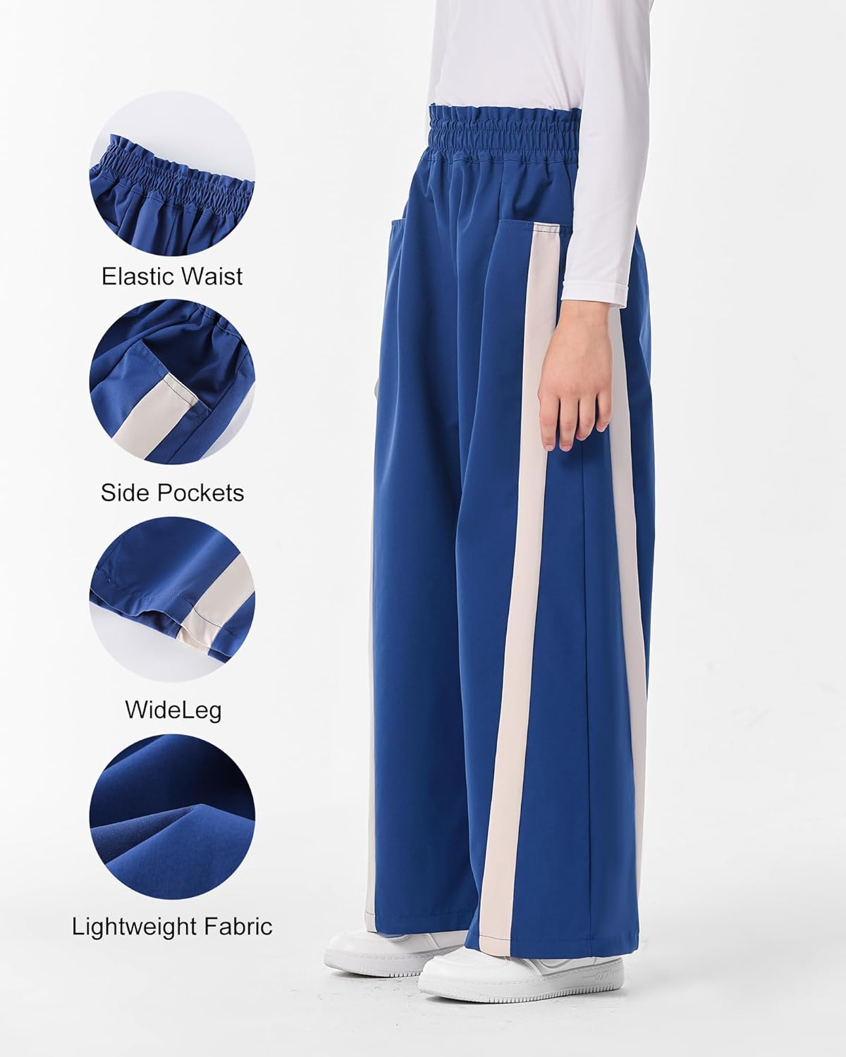 Girls Striped Side Fashion Baggy Track Pants Y2K Wide Leg Sweatpants Hiking Pants - Image 4